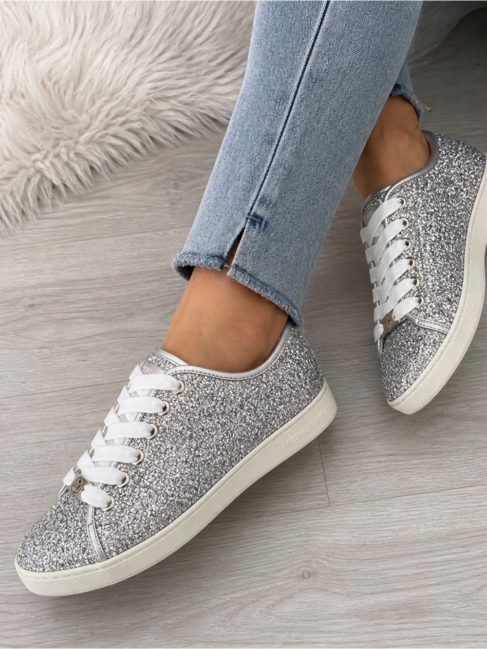 Michael Kors Dottie Glitter Sneakers Silver EU 38.5 / US 8 – Sparkly Low Top